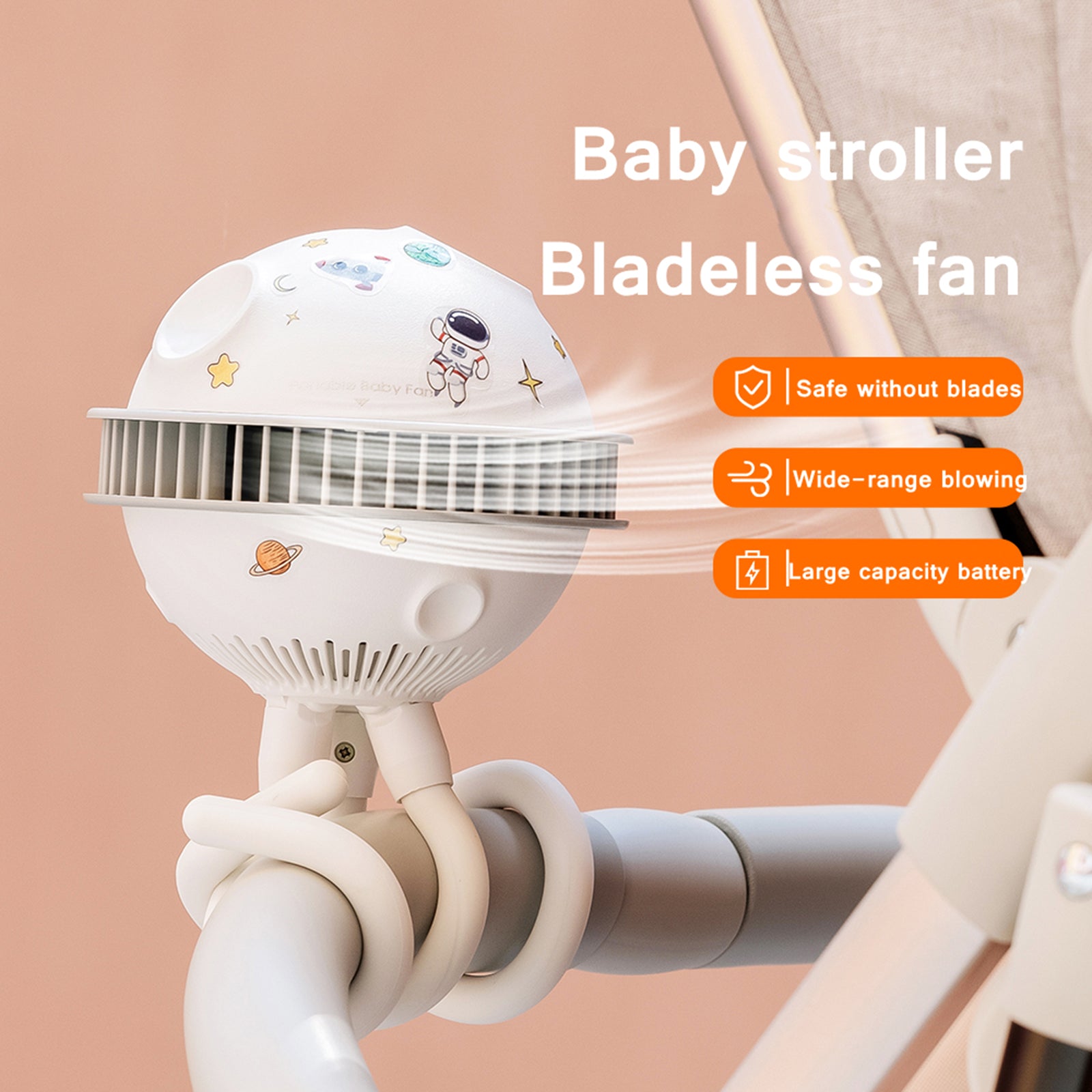 Portable Stroller Fan with Flexible Tripod – Bladeless USB Rechargeable Baby & Desk Fan